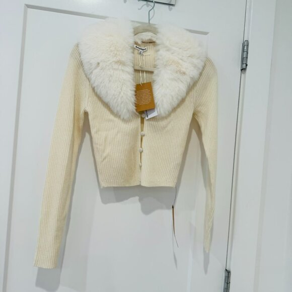NWT Reformation Riven Cashmere Cardigan Sweater with Faux Fur Lapel - Picture 8 of 12